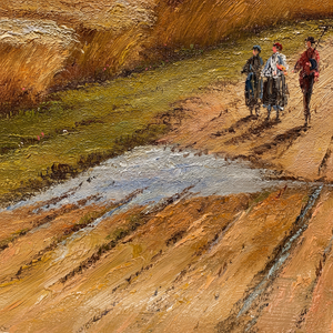 Dipinti a Olio Classici Dipinti a Mano 20x24 Pollici Tre Persone in Campo Agricolo Arte Fine 100% Tela - Product Image 1