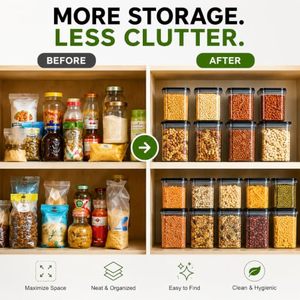 Bocaux de conservation en plastique de qualité alimentaire - Ensembles de différentes tailles, hermétiques et empilables, pour produits secs, pâtes, céréales, aliments séchés et snacks, pour le rangement en cuisine - Product Image 2