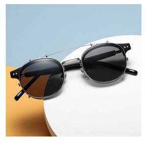 Lunettes de soleil Steampunk à Double lentille pour hommes, verres polarisés, Clip rond rétro en acétate, lunettes de soleil de Temple, nouvelle collection 2023 - Product Image 3