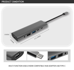 Hub multifonction <span class=keywords><strong>USB</strong></span> Type <span class=keywords><strong>C</strong></span> 6 en 1, station d'accueil pour ordinateur portable en alliage d'aluminium 6 en 1 - Product Image 5