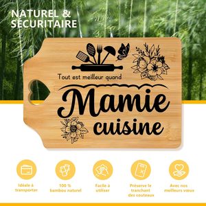 Planche à découper rectangulaire avec poignée en forme de cœur gravée par la grand-mère - <span class=keywords><strong>Cadeau</strong></span> d'anniversaire pour la grand-mère, personnalisable, 30x21cm, bambou naturel, 1cm d'épaisseur - Product Image 4