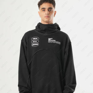 New Streetwear Trend 360g 100% Cotton <b>Black</b> Pullover Baggy Regular Fit Hoodie Embroidery Screen Printing Acid Wash Custom Summer - Product Image 5