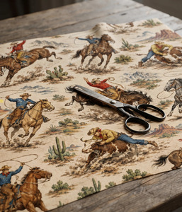 Vintage Western Cowboy Retro Printed Cotton Fabric By The Yard Digital Printed Cotton Textile for Sewing Quilting Craft Projects - Product Image 3
