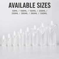 Pochette transparente à bec verseur 50ml 500ml, sac en plastique transparent pour liquides, boissons, jus, lait, thé, avec bouchon à vis
