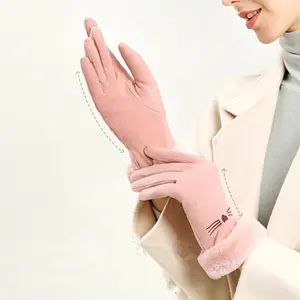 Guantes de terciopelo cálidos para mujer, manoplas para el trabajo al aire libre, a prueba de viento, para montar en bicicleta, para muñeca, boca y pantalla táctil