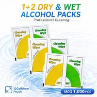 1+2 Kuru Islak Mikrofiber Temizlik Mendilleri Bireysel Paket Anti-statik Alkol Ekran Koruyucu Kurulum Mendilleri PC Laptop için