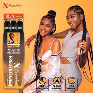 Extensions de <span class=keywords><strong>cheveux</strong></span> synthétiques pré-étirées 52 pouces 3x en fibre noire à basse température pour tresses - Product Image 2
