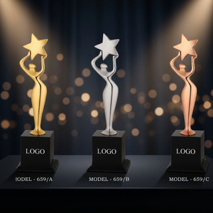 Trophée Étoile Métallique Modèle 659 Plaqué Or, Argent, Bronze – Récompense Durable pour Activités Promotionnelles avec Base Gravée au Laser du Logo - Product Image 1