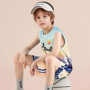 Ensemble de maillots de basket dégradés pour garçons avec imprimé style chinois, tenue de sport respirante 2 pièces pour l'entraînement et les matchs - Product Image 1