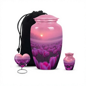 Puesta de sol y hermosa flor púrpura, urna grande para adultos de cremación para cenizas humanas con recuerdo y corazón, urna de recuerdo, bolsa de terciopelo gratis - Product Image 1