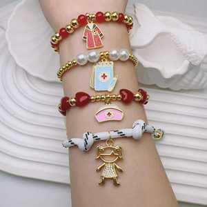 Preciosa Pulsera de Cobre Esmaltada con Dijes de Enfermera/Santa, Pulsera de Moda con Cuentas y Colgante de <span class=keywords><strong>San</strong></span> <span class=keywords><strong>Benito</strong></span>/Enfermera para Mujer - Product Image 2