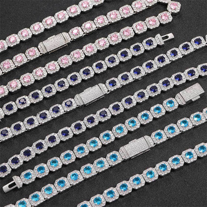 Collier chaîne tennis multicolore en strass pour hommes et femmes, bijoux de déclaration hip-hop style Iced Out - Product Image 1
