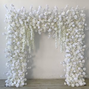 Toile de fond de fleurs artificielles, arrangements floraux en soie entièrement blancs faits à la main, mur de fleurs, arche de mariage pour la décoration d'événements de mariage - Product Image 4
