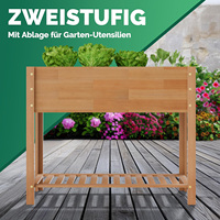 Étagère en bois massif à 2 niveaux, film résistant aux intempéries, jardinière de lit d'herbes, lit surélevé marron, lit de fleurs pour jardin extérieur