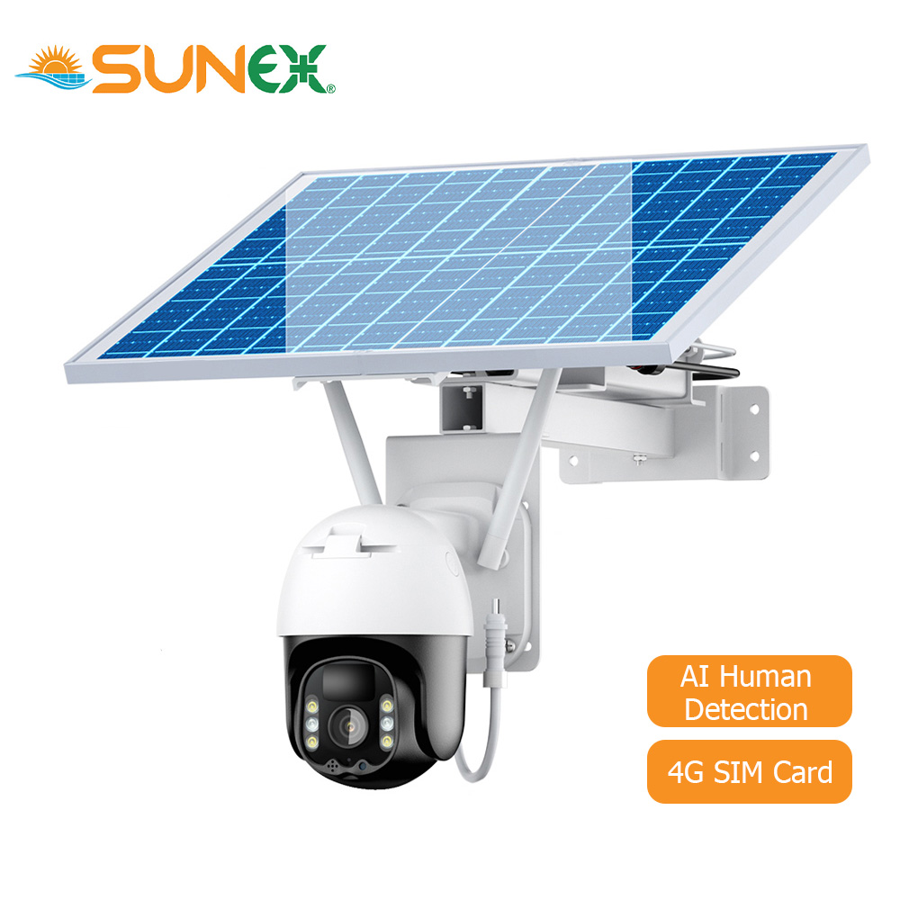 Sunex 1080p Цветной Прожектор ночного видения все в одном Солнечная камера видеонаблюдения с обнаружением человека 8 Вт Wi-Fi Солнечная камера 4G Sim-карта