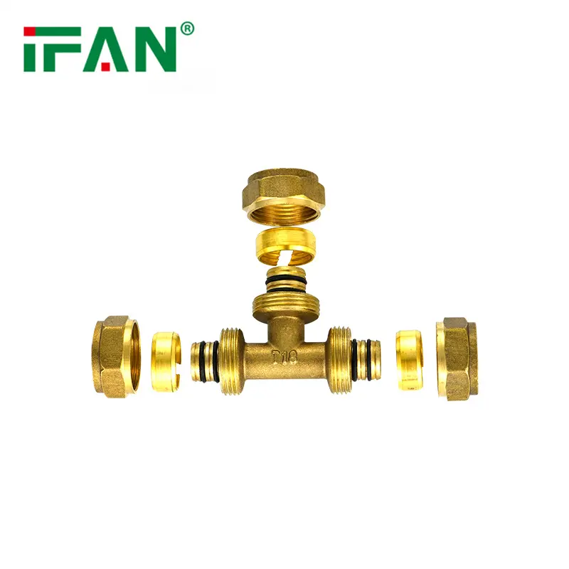 IFAN persediaan Gas PEX Fitting kuningan CW617n fleksibel sama Tee PEX Fitting kompresi