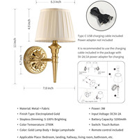 Lampe de table Senya-Pro Gold avec abat-jour en tissu, à intensité variable tactile, rechargeable par USB, sans fil, lumière LED de nuit pour chambre à coucher, hôtel, restaurant