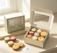 Boîtes à macarons, pâtisseries et biscuits personnalisées, mini, de luxe, durables, biodégradables, avec fenêtre transparente