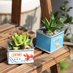 Maceta Cuadrada de Resina con Diseño de Animal Marino Adorable de ROOGO, Mini Maceta de Estilo Retro con Orificio de Drenaje, Decoración Costera para el <span class=keywords><strong>Hogar</strong></span> - Product Image 1