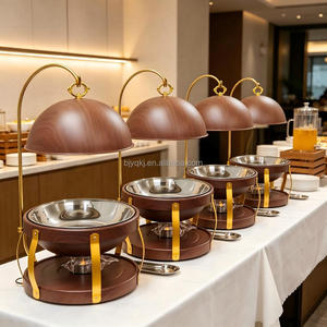 Chauffe-<span class=keywords><strong>plat</strong></span> commercial 8L en bois grainé, type dôme suspendu, pour buffet d'hôtel, mariage rustique et restauration de petites entreprises, pour garder les <span class=keywords><strong>viandes</strong></span> chaudes - Product Image 1