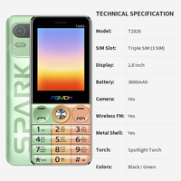 Téléphone portable pour seniors T2820 FM Radio Triple SIM 2,8 pouces avec clavier, GSM, 3600 mAh, téléphone à fonctions