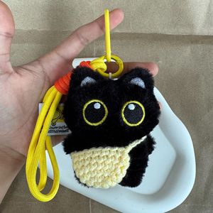 Personalized Lucky <b>Black</b> Plush Keychain Toy Squeaky cat Kitten Plushie Keychain Aviation Goggles <b>Scarf</b> Cute cat Peluches Keyring - Product Image 2