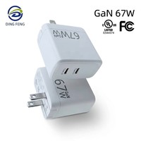 Adaptador de Corriente Universal GaN67W con Doble Puerto USB-C, Cargador Rápido de Nitruro de Galio PD67W para Viajes, Voltaje de Entrada 100-240, Certificado por UL de EE. UU.