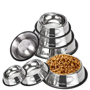 Lihong Dog dishes Stainless Steel Dog Food Water Bowl Large/Small Metal Rubber Base Cat Bowl Non Slip Pet Bowl 16/18/22CM Size