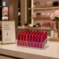 Présentoir à Rouge à Lèvres en Acrylique Transparent, Organisateur Cosmétique Ouvert pour Comptoir de Vente au Détail, Support de Rangement pour Maquillage