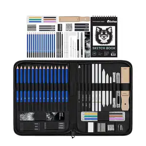 Bview Durable Art 48-PCS Dessin Ensemble Professionnel Dessin Crayons Kit Croquis Crayon Taille-Crayon Art Ensemble avec Sac De Charbon De Bois