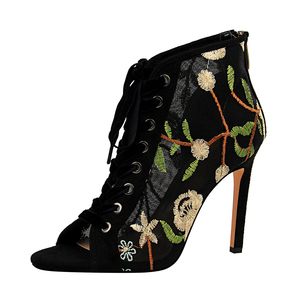 189-3Europe và Hoa Kỳ sexy mỏng gót cao gót lưới hollow ren hoa thêu chủ đề với dép miệng cá sandal - Product Image 3