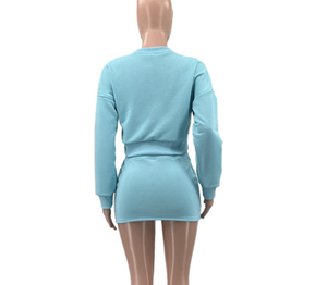 Комплект из двух предметов PEEQI: американский повседневный костюм с длинным рукавом, топ-пуловер и облегающая мини-юбка для женщин - Product Image 5