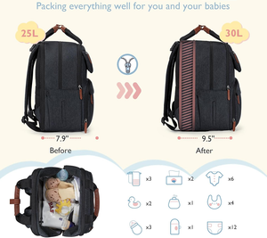 Zaino Porta Pannolini Impermeabile in Oxford 600D da 26L per Mamma e Papà con Tasche Asciutto/Bagnato, Portabottiglie Isolati e Clip per Passeggino - Vendita all'Ingrosso - Product Image 3