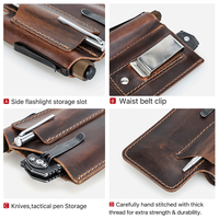 Dropship Mini Edc Pouch Full Grain Thick Leather Edc Organizer Pouch Bag With Belt Clip Outdoor Tool Pouch for Knife Flashlight