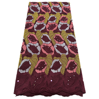 NI.AI Tissus Voile Nigérians à Succès, Dentelle Suisse Appliquée, Tissu en Coton avec Pierres, Tissus à Motifs de Dentelle Africaine pour Mariage