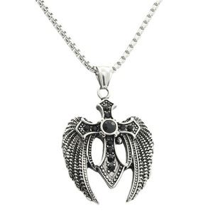 Stainless Steel <b>Cross</b> Pendant With Wings Diamond Encrusted Men's Necklace Punk Style Fashion Jewelry Gift - Product Image 3