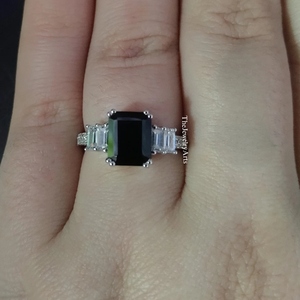 Bague de fiançailles en spinelle noire naturelle de haute qualité, taille émeraude, style Art Déco, élégante, en or rose/argent, cadeau de bijoux - Product Image 2