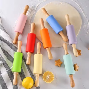 Hot Sale Mini Silicone <b>Rolling</b> Pin Silicone Easy to Clean Children's <b>Rolling</b> Pin Creative Kitchen <b>Tools</b> With Wooden Handle - Product Image 2