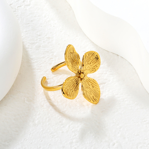 Custom Stainless Steel Gold Plated Flower Ring, Tarnish Resistant Fashion Statement Jewelry Wholesale Distributors - Product Image 5