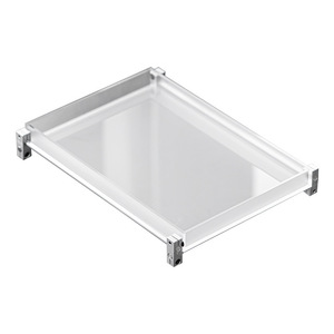 Aluminum <b>Frame</b> Acrylic Tray Rectangular Solid Wood Base Storage Serving Tray For Tea Set Organization - Product Image 4