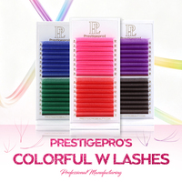 Cils synthétiques 2D-6D en forme de W, courbure C, volume naturel doux, bouquets pré-faits faits à la main avec dos en feuille, pour cils colorés