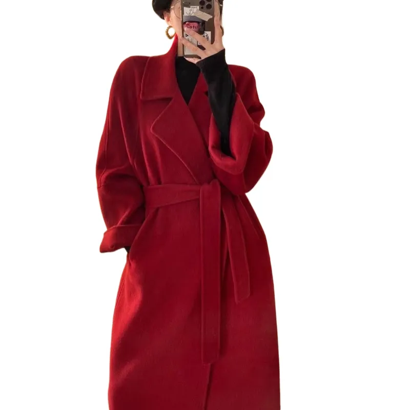 2023 Neues Design Winter Pendler Lang mantel Damen Woll mantel mit Gürtel langen Woll mantel