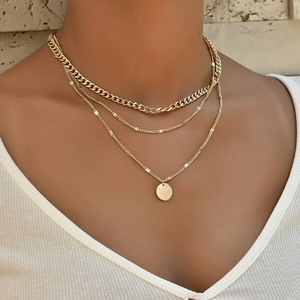 Ins Fashion 18k Gold Plated Clavicle Chain <strong>Necklace</strong> Stainless Steel <strong>Coin</strong> Double Layered <strong>Necklace</strong> for Women - Product Image 2