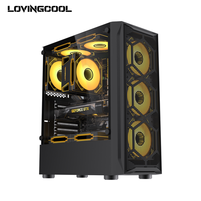 Lovingcool Wholesale ATX PC Case High Airflow Mesh Front Tempered Glass Side 240mm AIO Ready Customizable for OEM Suppliers