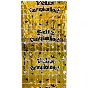 HLC Party Expert Decorazione Compleanno Sfondo Fotografico Spagnolo Buon Compleanno Tenda Metallica Quadrata in Foil per Celebrazioni Festive - Product Image 3