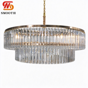 Elegante Lámpara Colgante de Cristal Dorado de Dos Niveles de 100 cm, Lámpara Colgante Premium para Decoración de Salones de Banquetes de Boda - Product Image 2