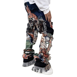 Custom Baggy Loose Fit Cargo Stacked Men Woven Blanket Tapestry Pants Men Trousers