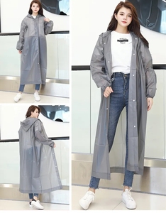 HJH440-chaquetas impermeables reutilizables para hombre y mujer, ropa de lluvia para exteriores, Impermeable esmerilada gruesa para adultos, impermeables portátiles transparentes de EVA con capucha - Product Image 3