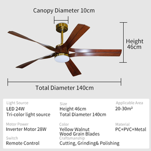 52 Inch Vintage Industriële Plafondventilator met Licht, 6 Donkerhouten Bladen, 28W DC Inverter Motor, <span class=keywords><strong>LED</strong></span> Fanlamp voor Woonkamer - Product Image 4