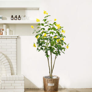 Arbre artificiel en PE réaliste de 1,5 m, fleurs jaunes en plastique, pour intérieur/extérieur, mariage, anniversaire, aménagement paysager, bonsaï - Product Image 2